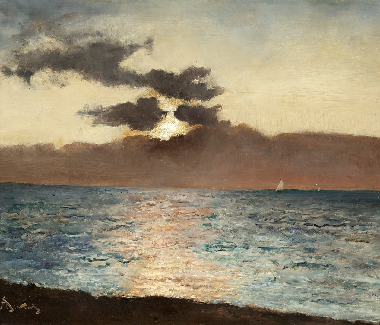 Seascape, Le Tréport, n. 1880-1889 (öljy paneelille) tekijältä Alfred Emile Stevens
