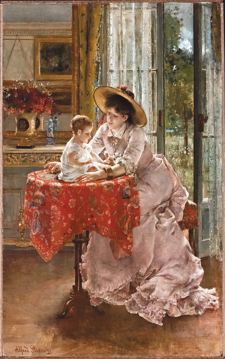 Tyytyväinen äiti, 1872 tekijältä Alfred Emile Stevens