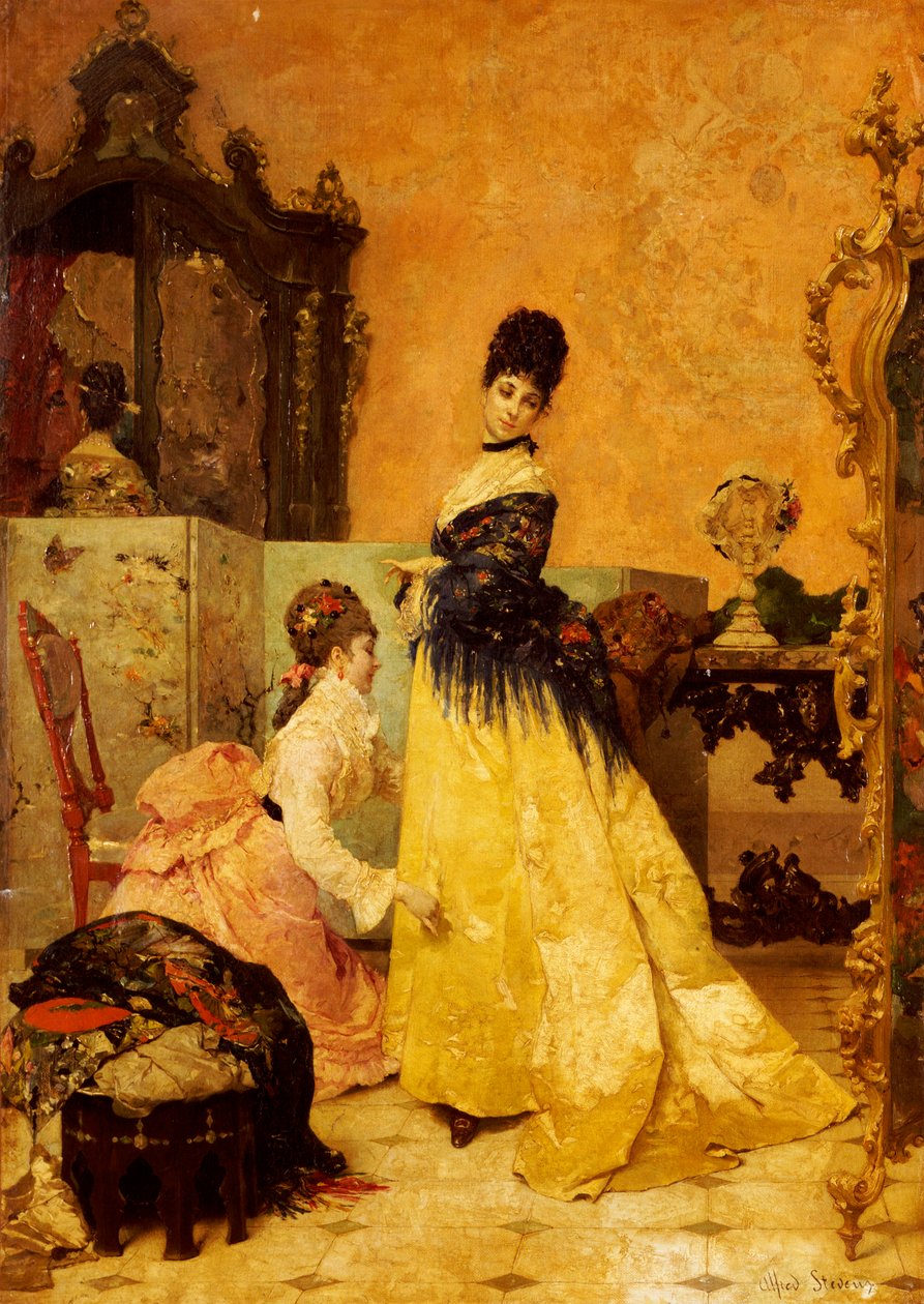 Uusi mekko (öljy kankaalle) tekijältä Alfred Emile Stevens