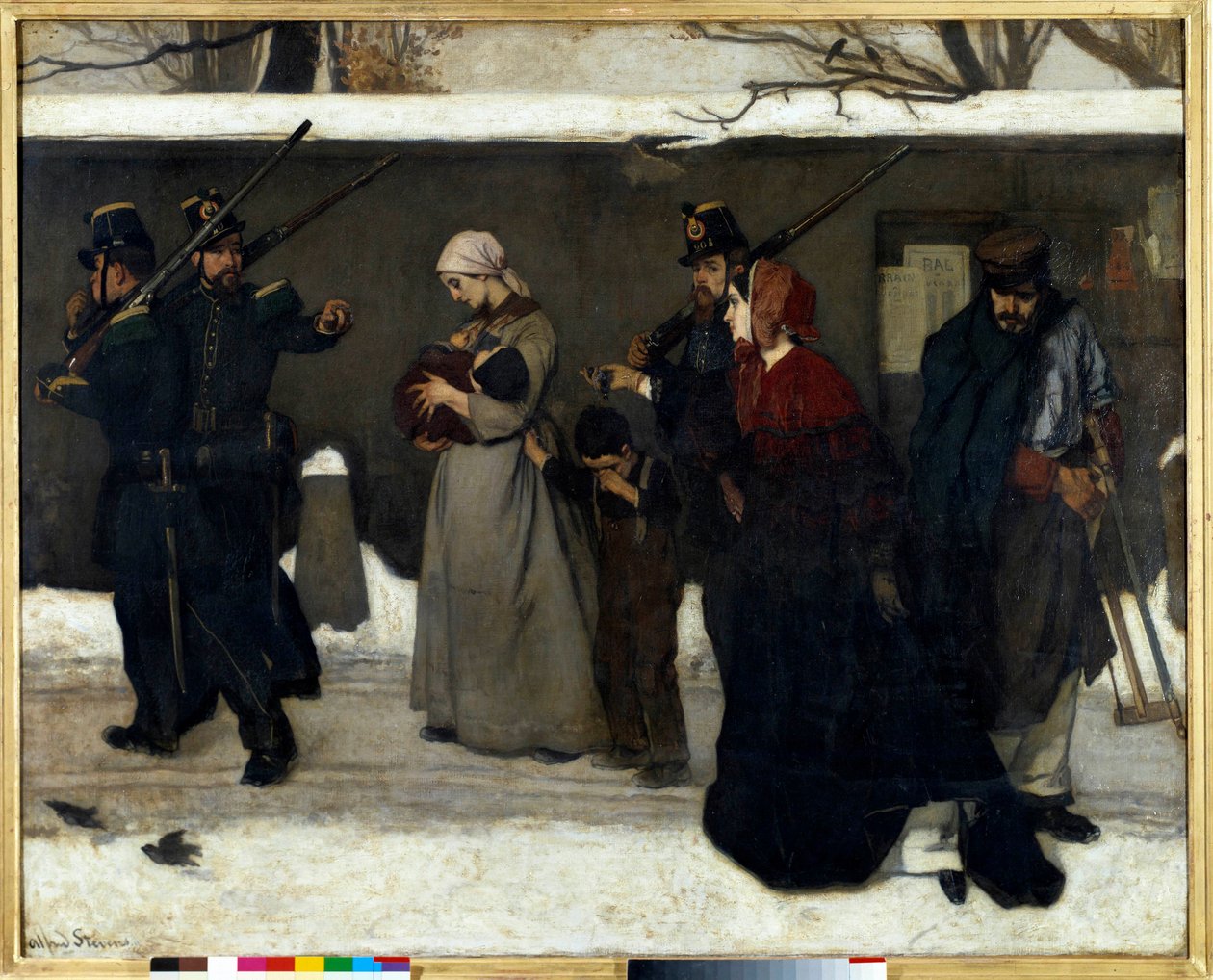 Niin sanottu vaeltaminen sanoo myös, että Vincennesin kansalliskaartin metsästäjät pysäyttävät perheet kadulla. Alfred Stevensin (1823-1906) maalaus Sun. 1,3x1,6 m Pariisi, musee d