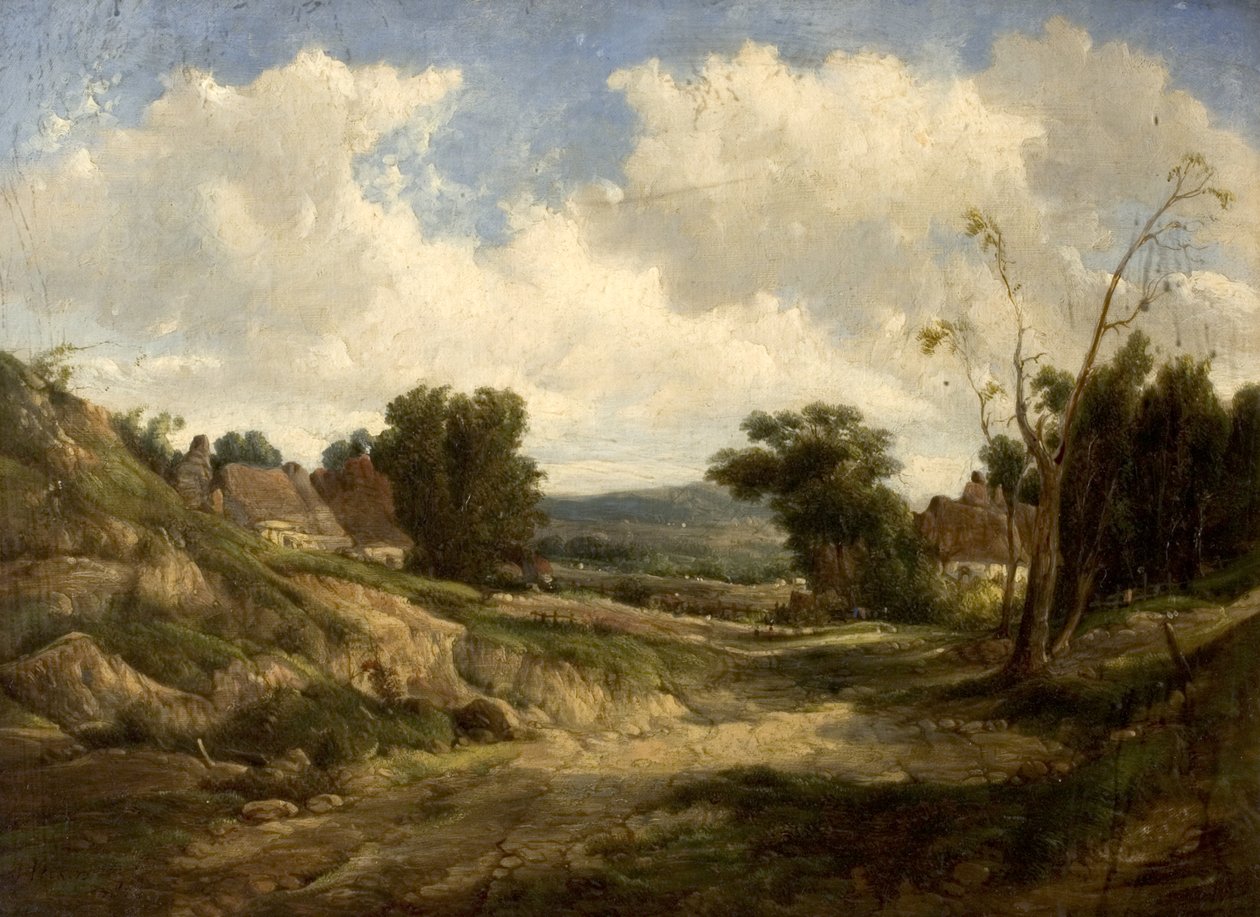 Maisema mökeillä, 1864 tekijältä Alfred Gomersal Vickers