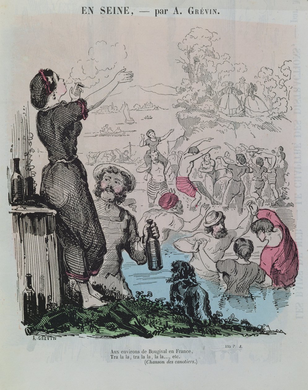 Uimarit Seinen Bougivalissa, Le Petit Journal Pour Rire, n. 1860 tekijältä Alfred Grevin