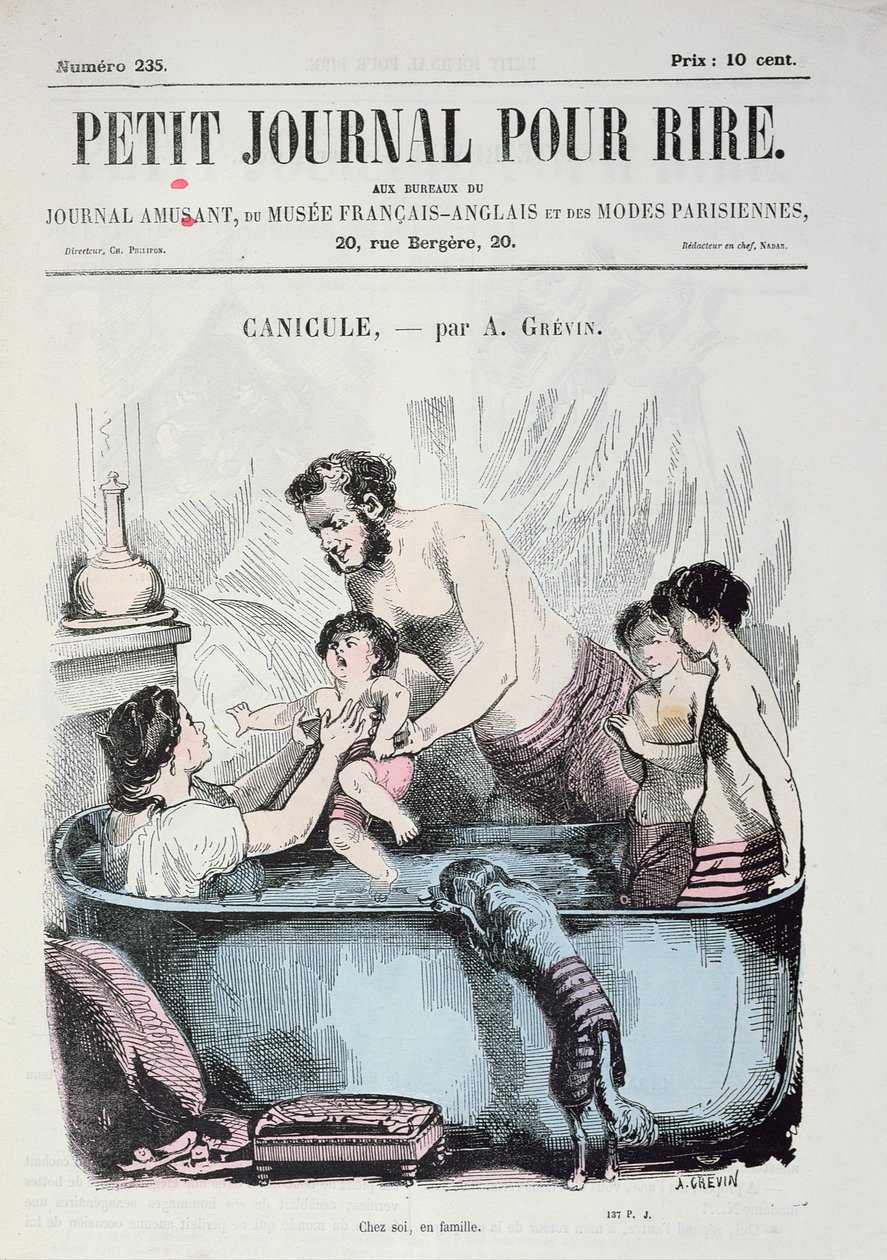 Polttava lämpö: The Family Bath, Le Petit Journal pour Riren etukansi, n. 1860 tekijältä Alfred Grevin