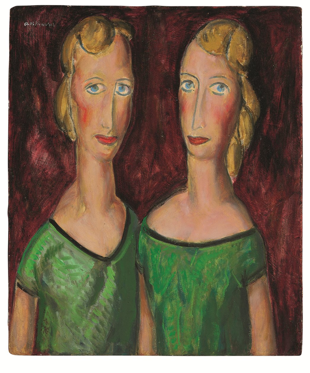Two Sisters in Green, n. 1920-luku (öljy levylle) tekijältä Alfred Henry Maurer