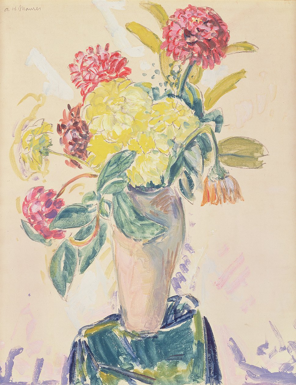 Zinnias, n. 1926 (wc, guassi ja hiili paperilla) tekijältä Alfred Henry Maurer