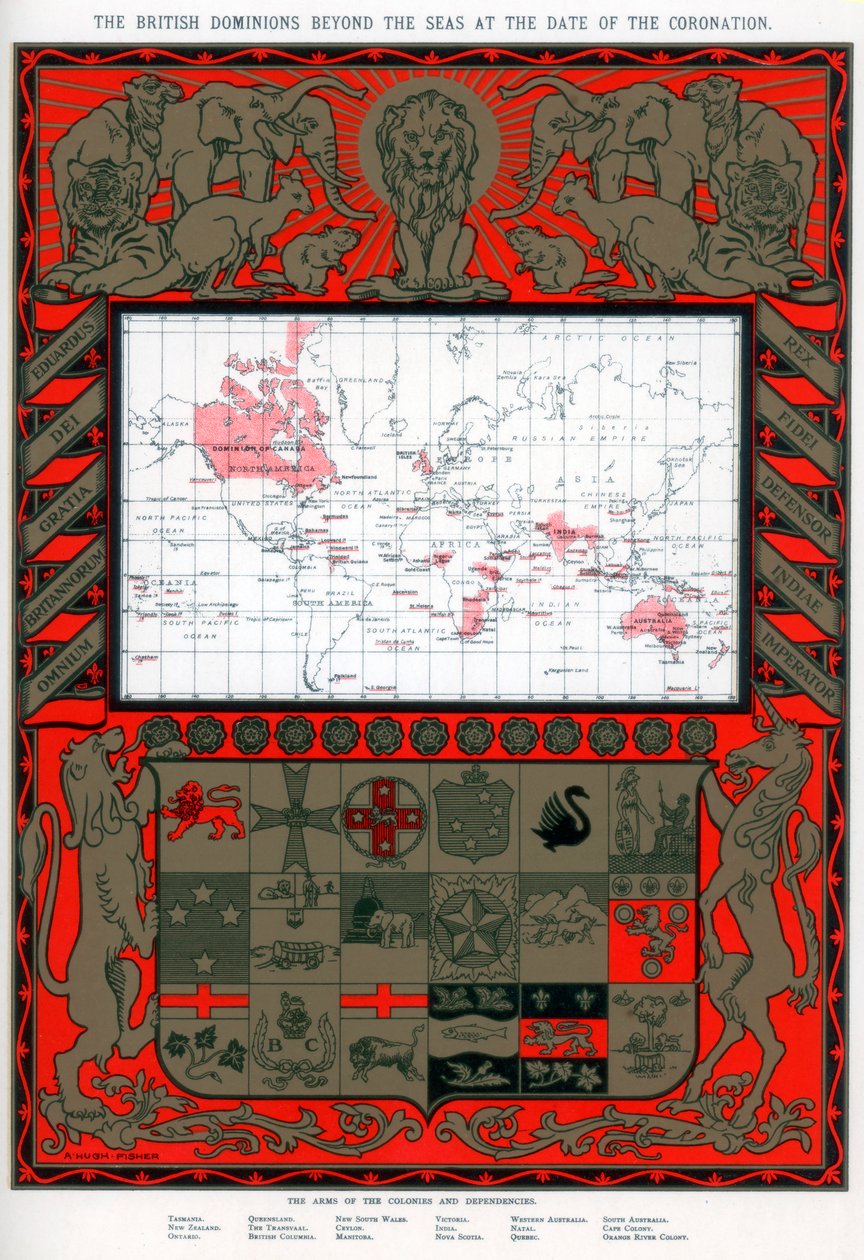 Ison-Britannian valtakunnat meren takana kruunauspäivänä 1902 tekijältä Alfred Hugh Fisher