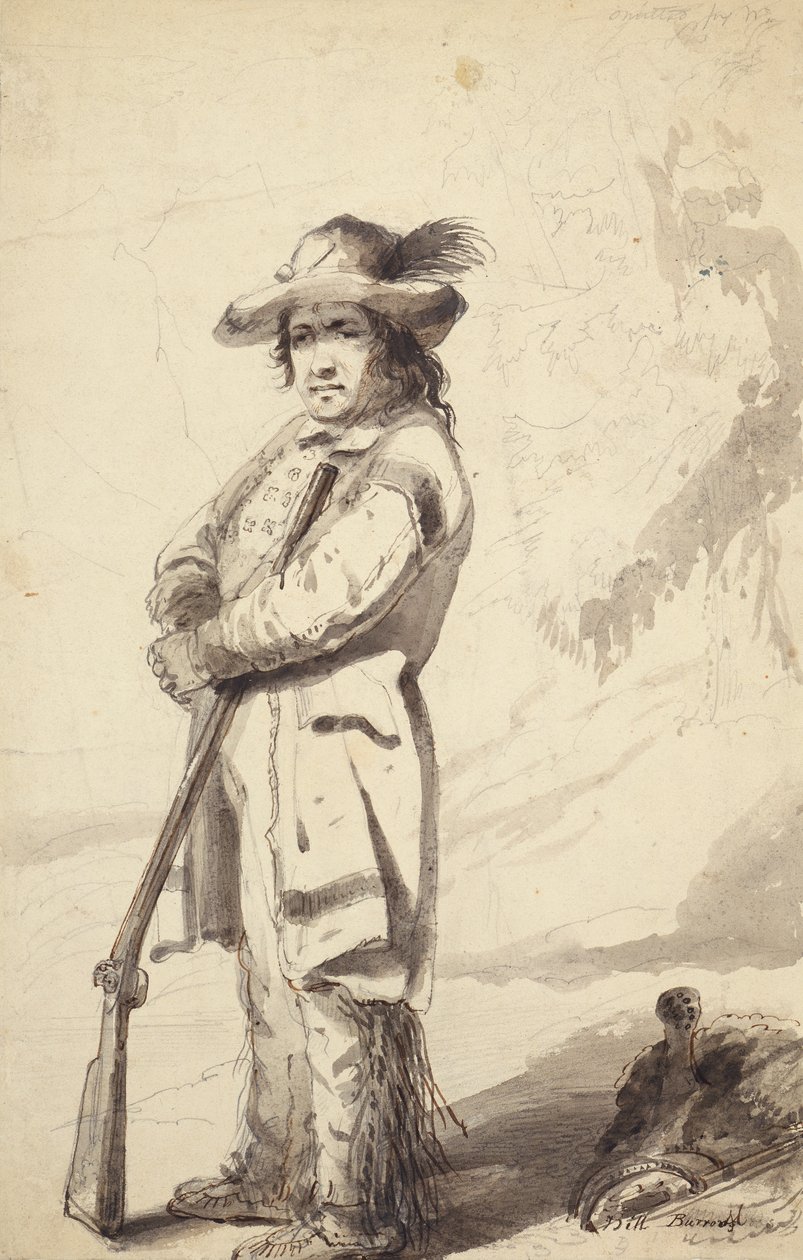 Rocky Mountain Trapper, Bill Burrow, n. 1837 (kynä, kynä ja muste ja pese paperille) tekijältä Alfred Jacob Miller