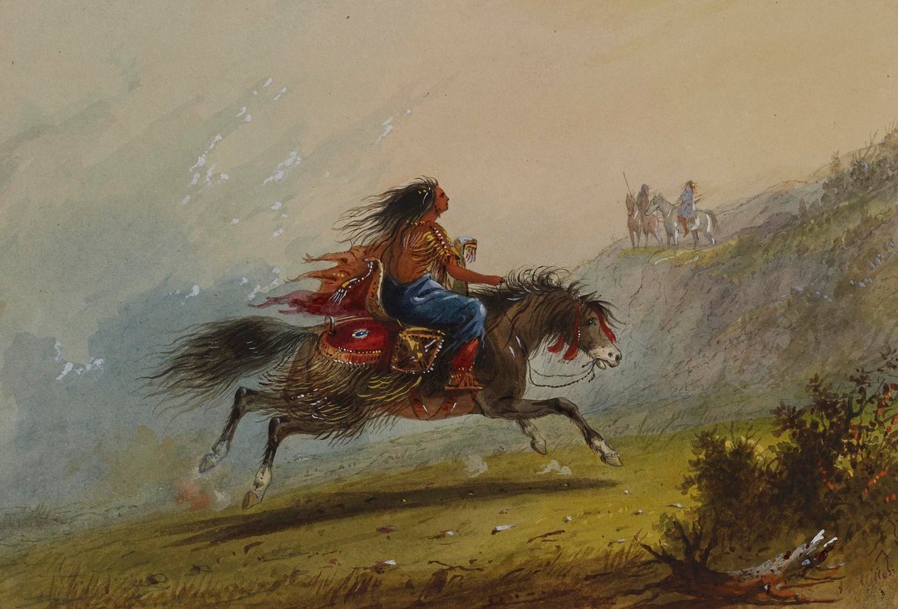 Intiaanityttö (sioux) ratsain tekijältä Alfred Jacob Miller