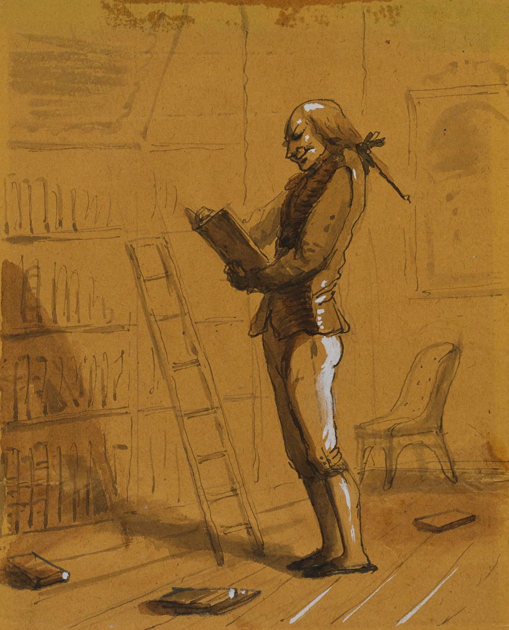 Bibliomaani "Elzevir" kädessään! tekijältä Alfred Jacob Miller