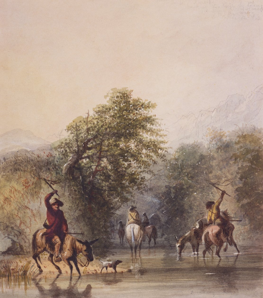 Breaking Trail to Escape from Indians, n. 1837 (akvarelli paperille) tekijältä Alfred Jacob Miller