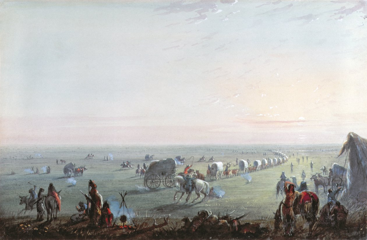Leirin hajottaminen auringonnousun aikaan, 1837 tekijältä Alfred Jacob Miller