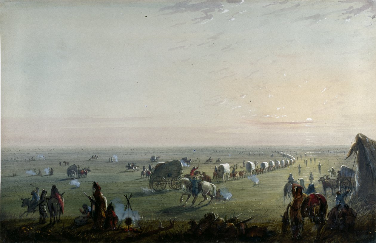 Leirin purkaminen auringonnousun aikaan tekijältä Alfred Jacob Miller