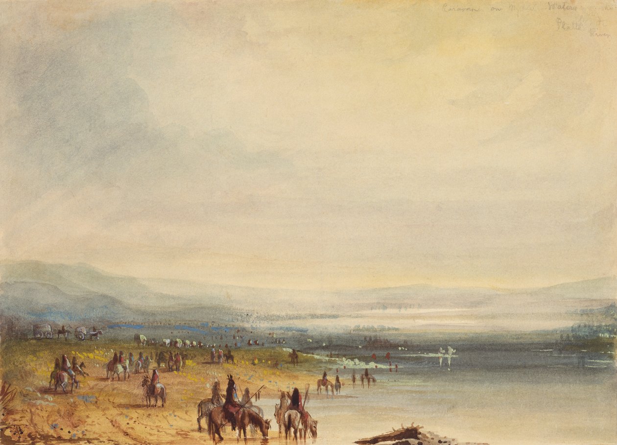 Caravan on Platte River, n. 1837 (akvarelli paperille) tekijältä Alfred Jacob Miller
