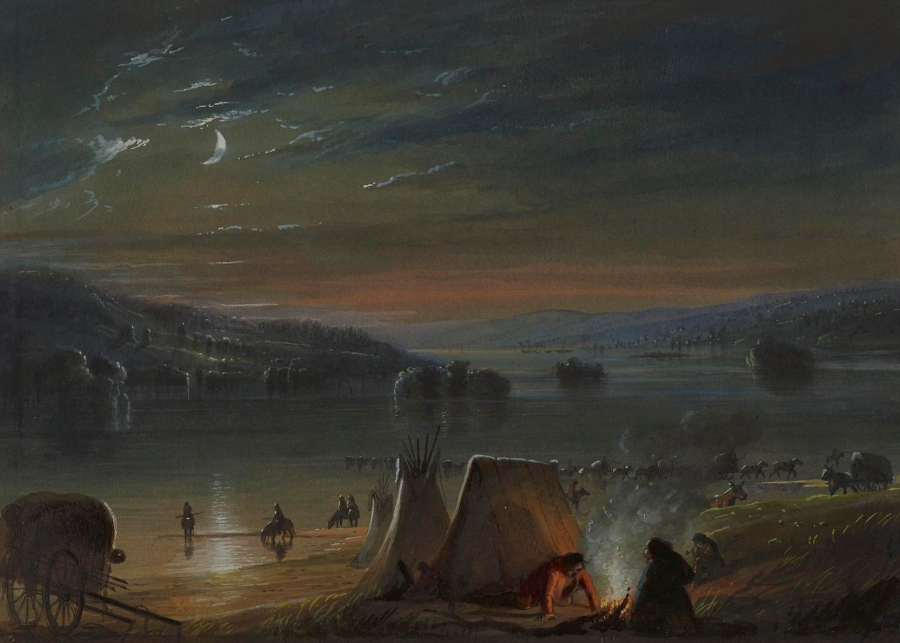 Joen ylitys: kuutamo tekijältä Alfred Jacob Miller