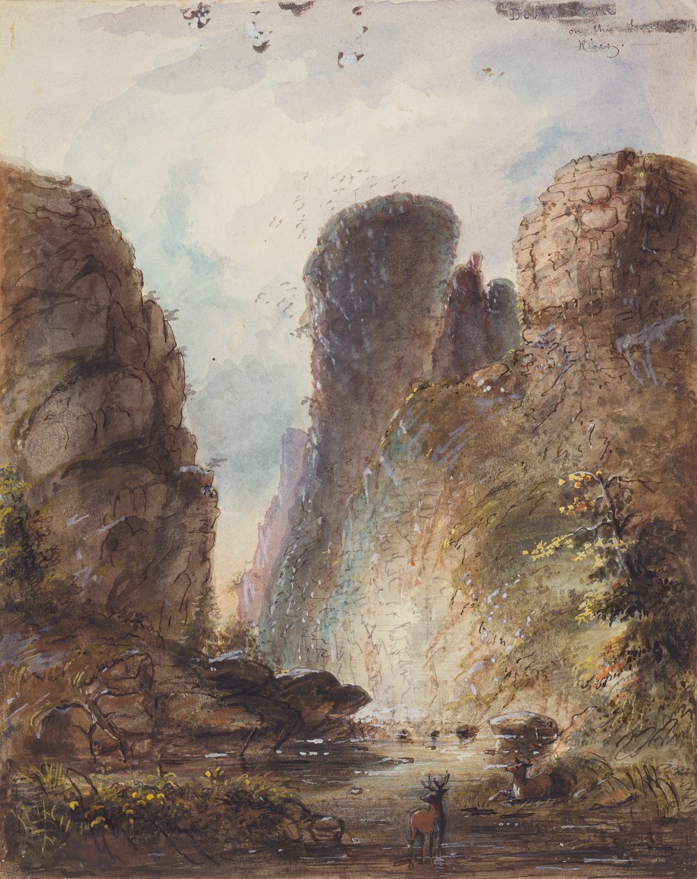 Paholaisen portti, n. 1850-60 (pesu, kynä ja muste paperille) tekijältä Alfred Jacob Miller