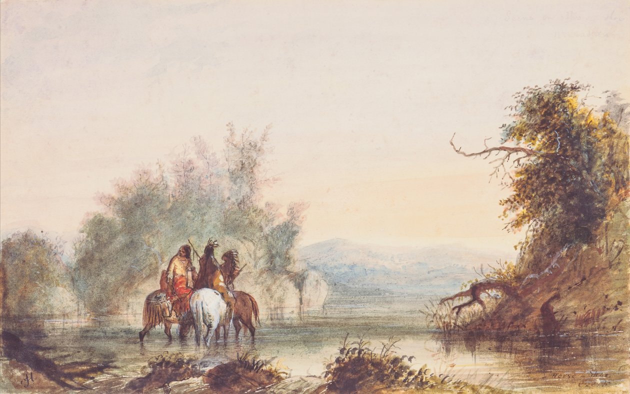 Horse-Shoe Creek, n. 1837 (kynä, akvarelli ja guassi paperille) tekijältä Alfred Jacob Miller