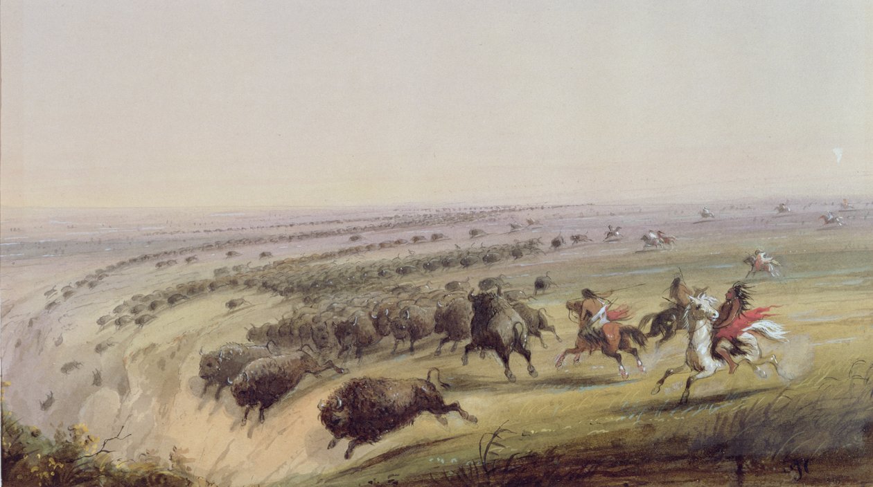 Puhvelin metsästys, 1837 tekijältä Alfred Jacob Miller