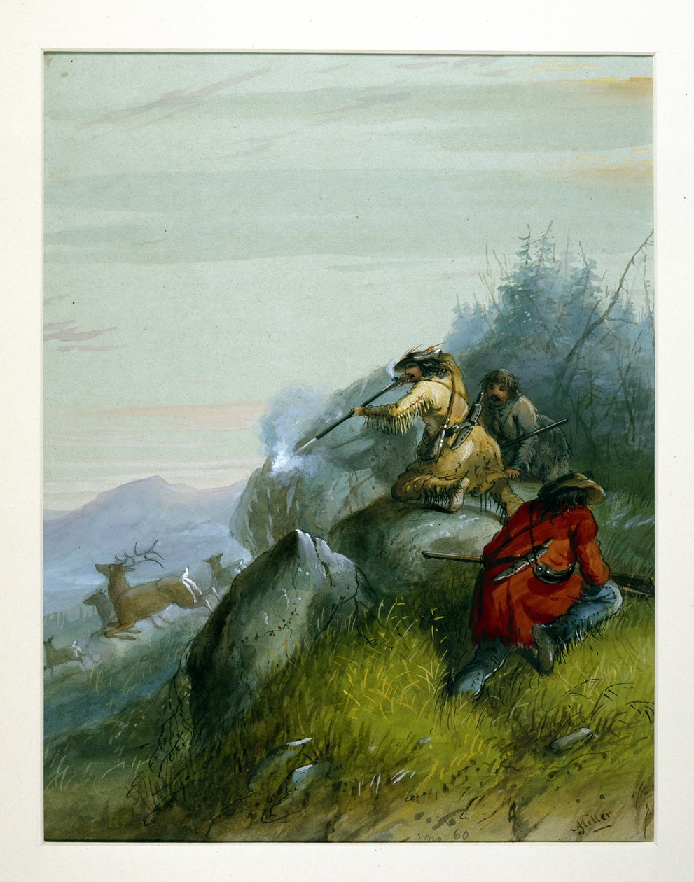Hirvenmetsästys Black Hillsin alueella tekijältä Alfred Jacob Miller