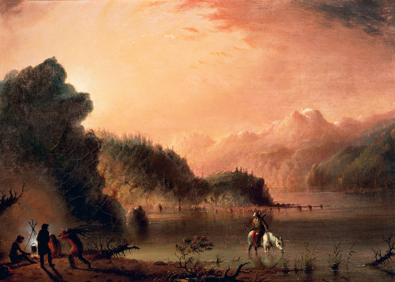 Kalliovuorilla, n. 1838, Alfred Jacob Miller (1810-1874), öljy kankaalle, 36,5x50,8 cm tekijältä Alfred Jacob Miller