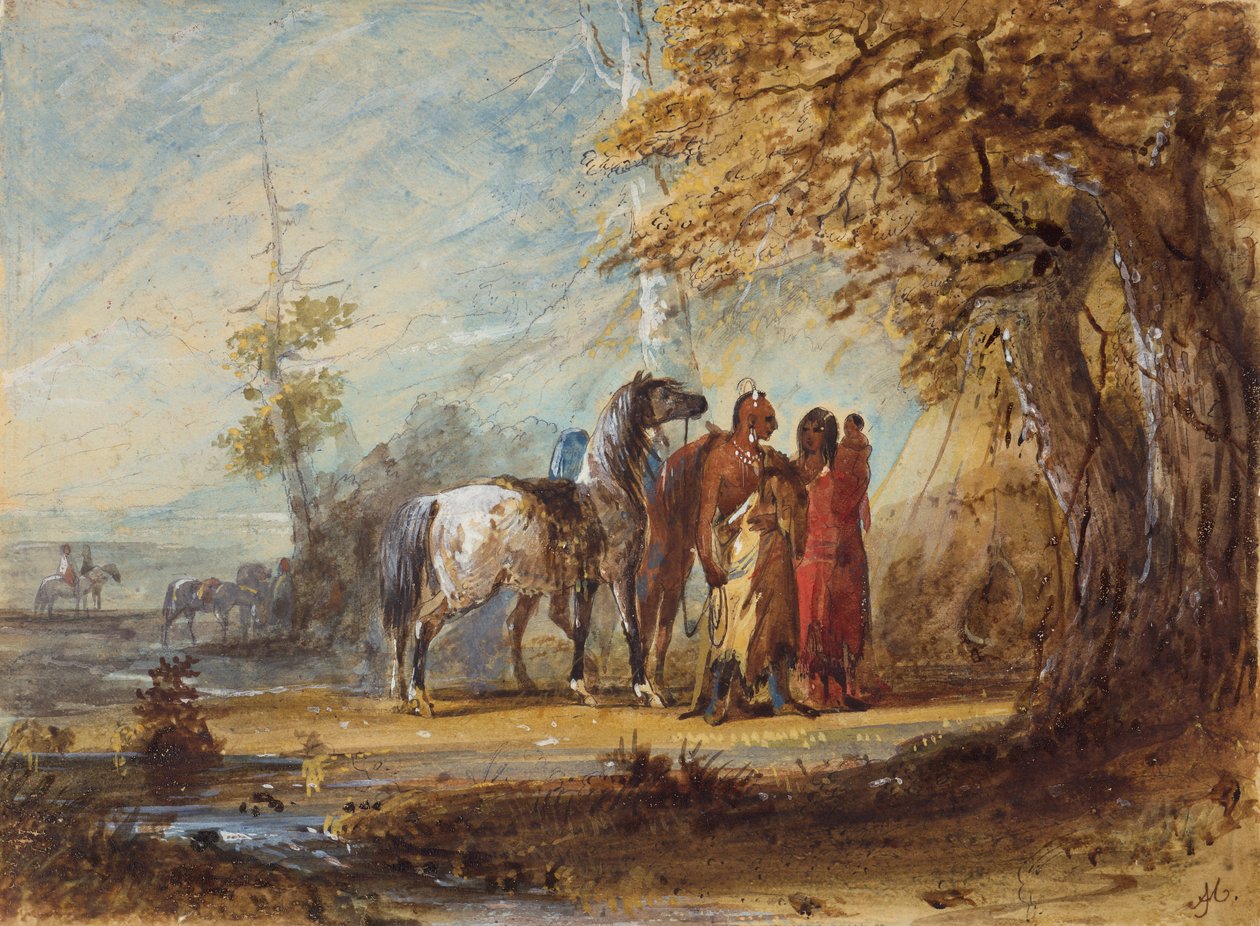 Intialainen perhe, n. 1837 (kynä, akvarelli ja guassi paperille) tekijältä Alfred Jacob Miller