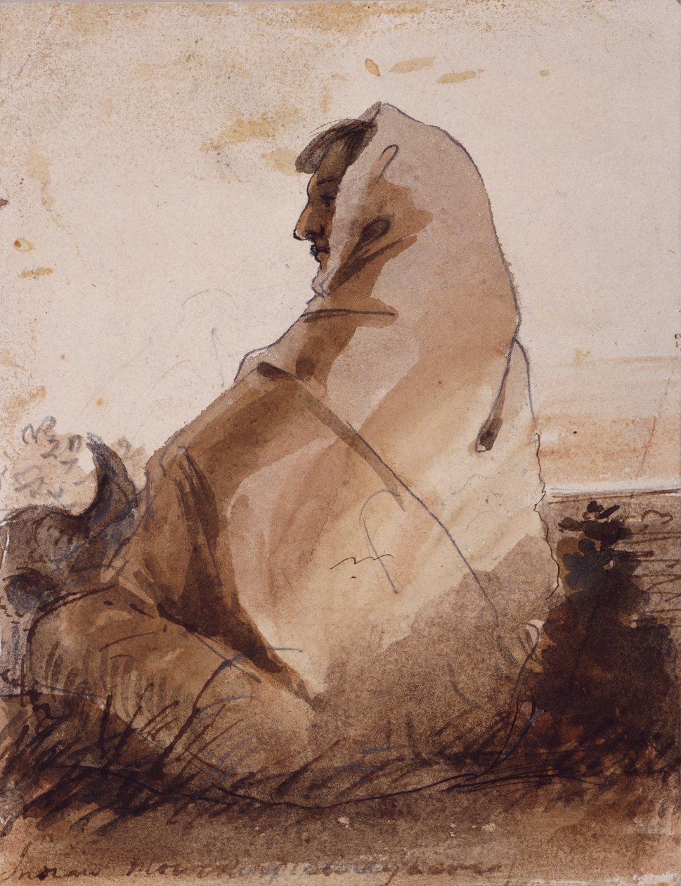 Intiaani Suru haudalla, Buffalo Skull, n. 1837 (lyijykynä, kynä ja muste ja pesu paperille) tekijältä Alfred Jacob Miller