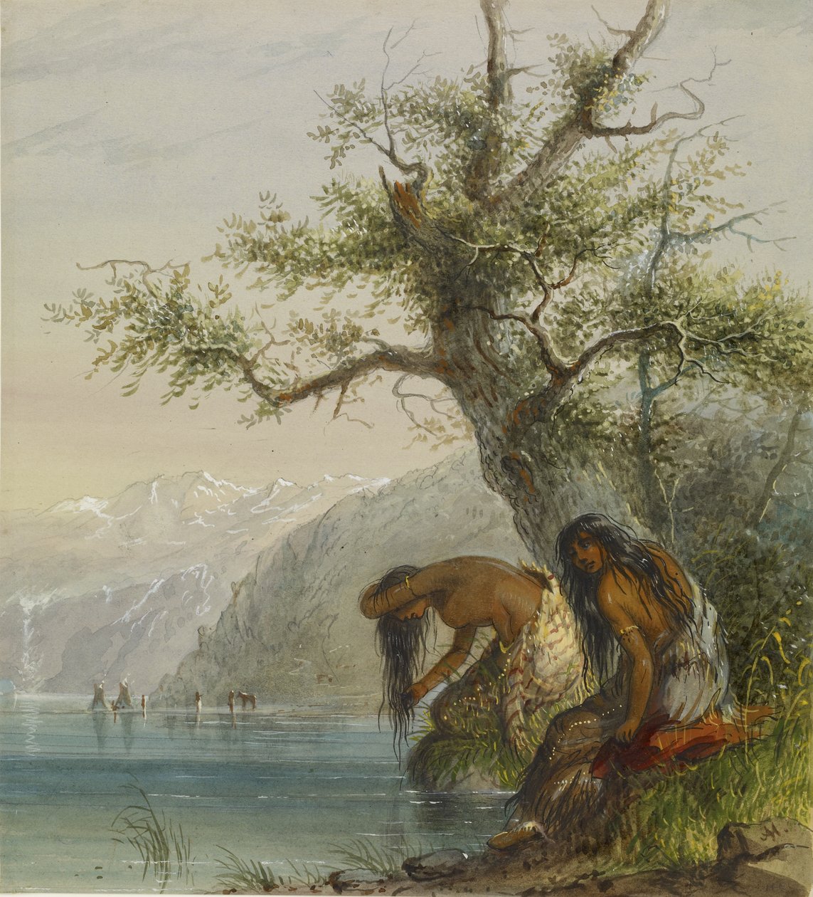Intiaanin pukeutuminen tekijältä Alfred Jacob Miller