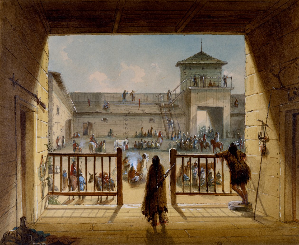 Fort Laramien sisäkuva tekijältä Alfred Jacob Miller