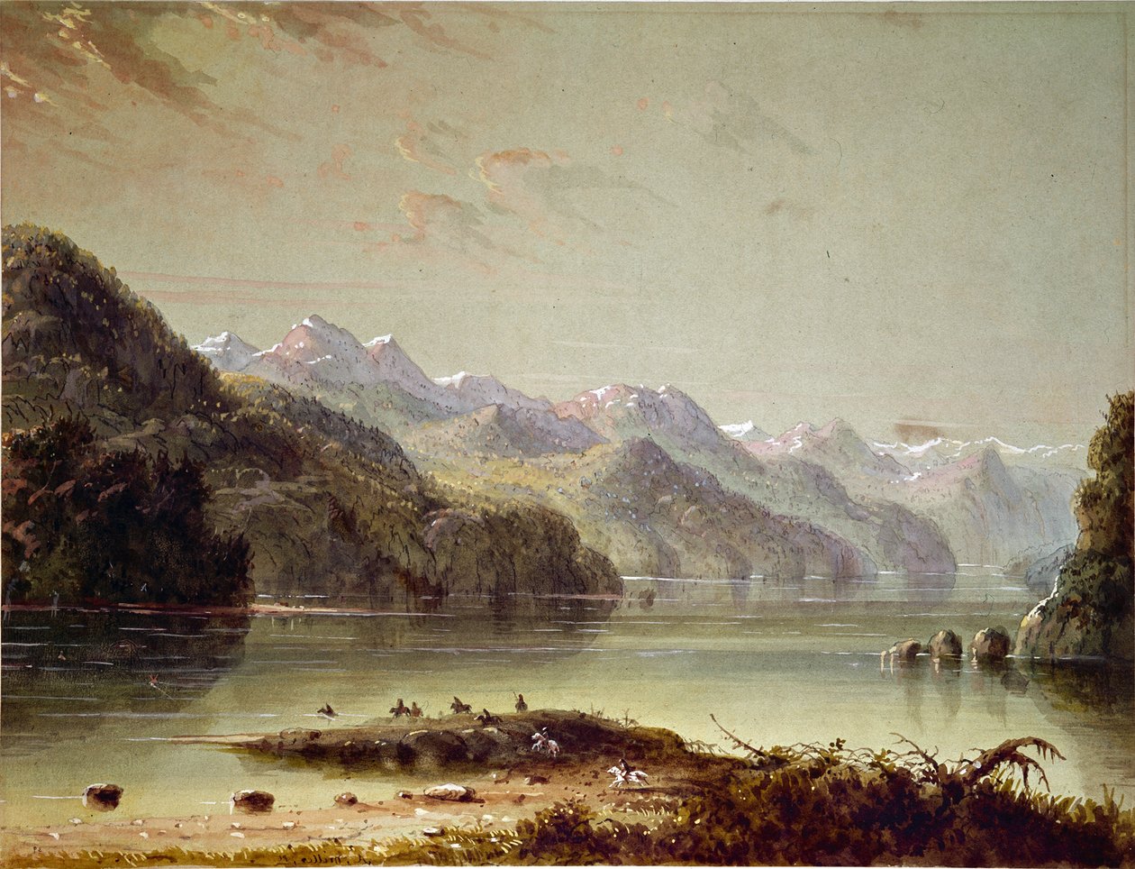 Järvimaisema (Wind River Mountain) tekijältä Alfred Jacob Miller