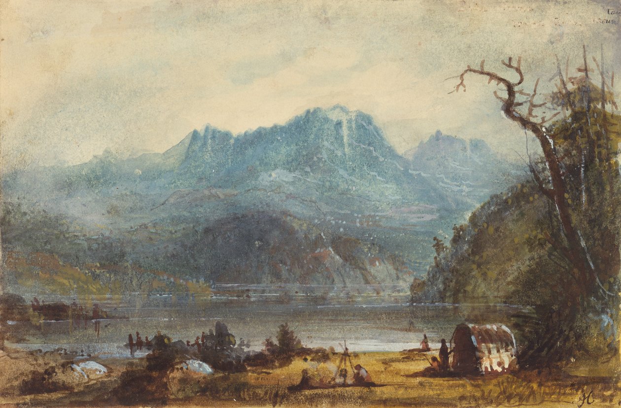 Lake Scene, Wild River Mountains, n. 1837 (akvarelli paperille) tekijältä Alfred Jacob Miller