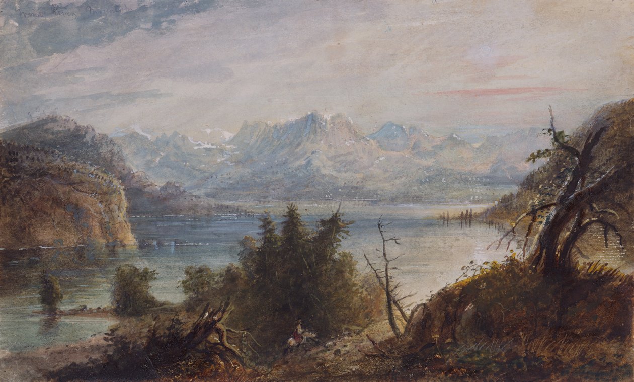 Lake, Wind River Chain of Mountains, n.1837 (akvarelli paperille) tekijältä Alfred Jacob Miller