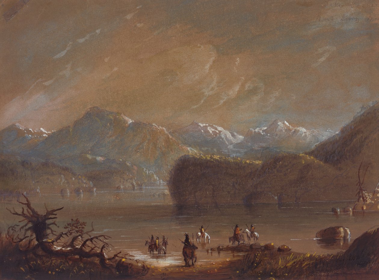 Lake, Wind River Mountains, n. 1837 (akvarelli paperille) tekijältä Alfred Jacob Miller