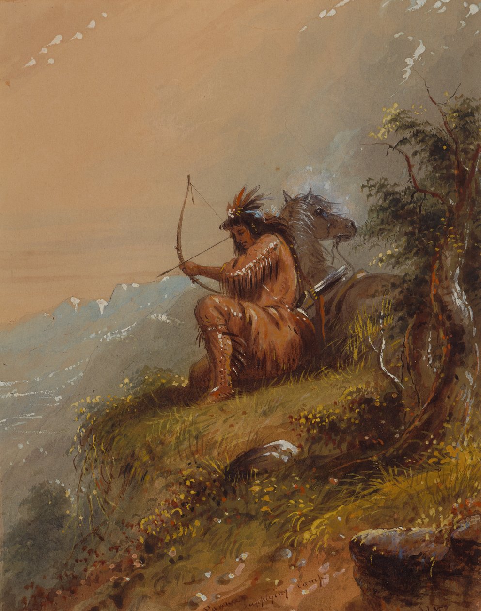 Pawnee Supplying Camp, n. 1837 (akvarelli paperille) tekijältä Alfred Jacob Miller