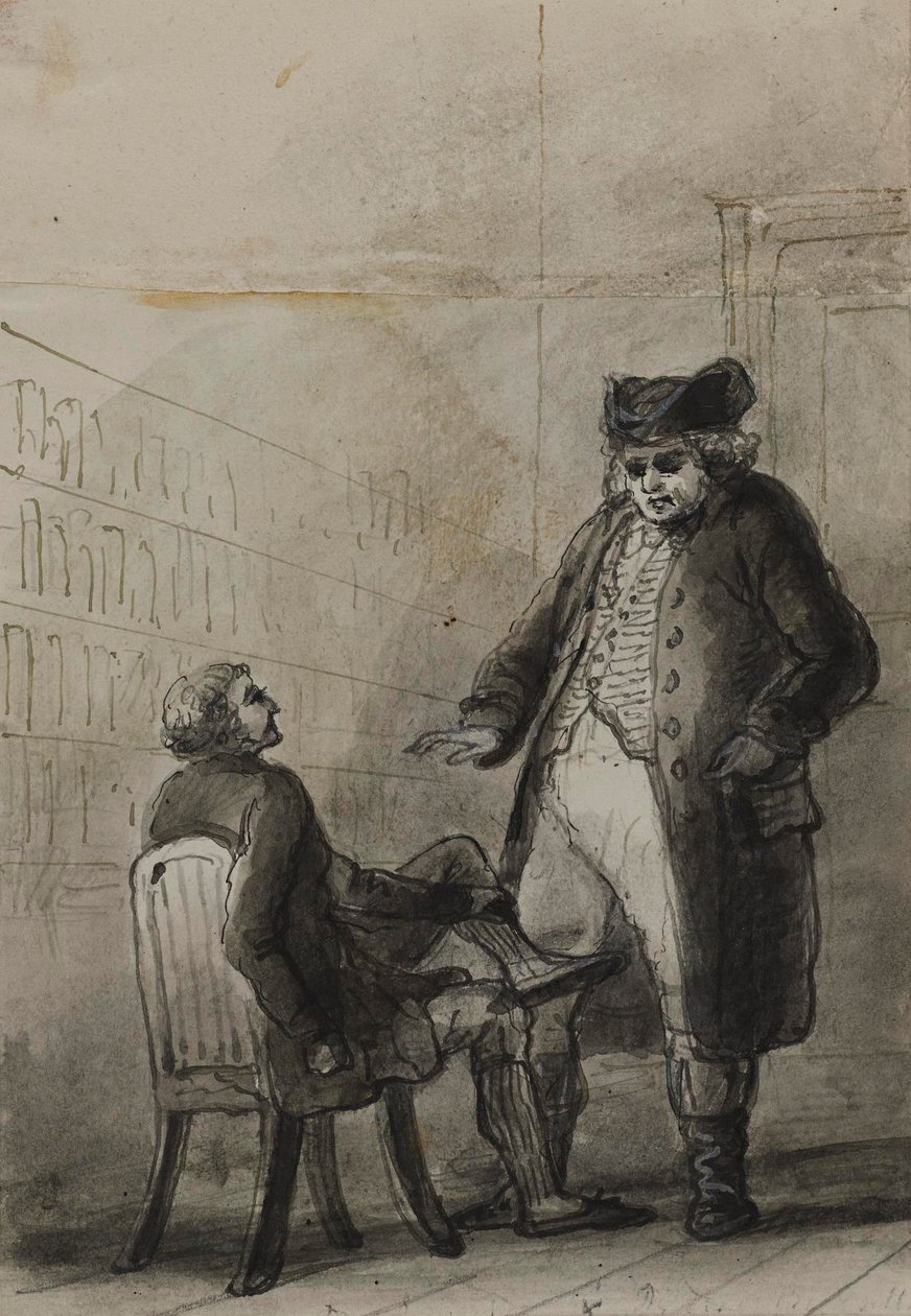 Samuel Johnson ja Thomas Davies kirjakaupassa (lähde: James Boswell, Life of Samuel Johnson, 1791) tekijältä Alfred Jacob Miller