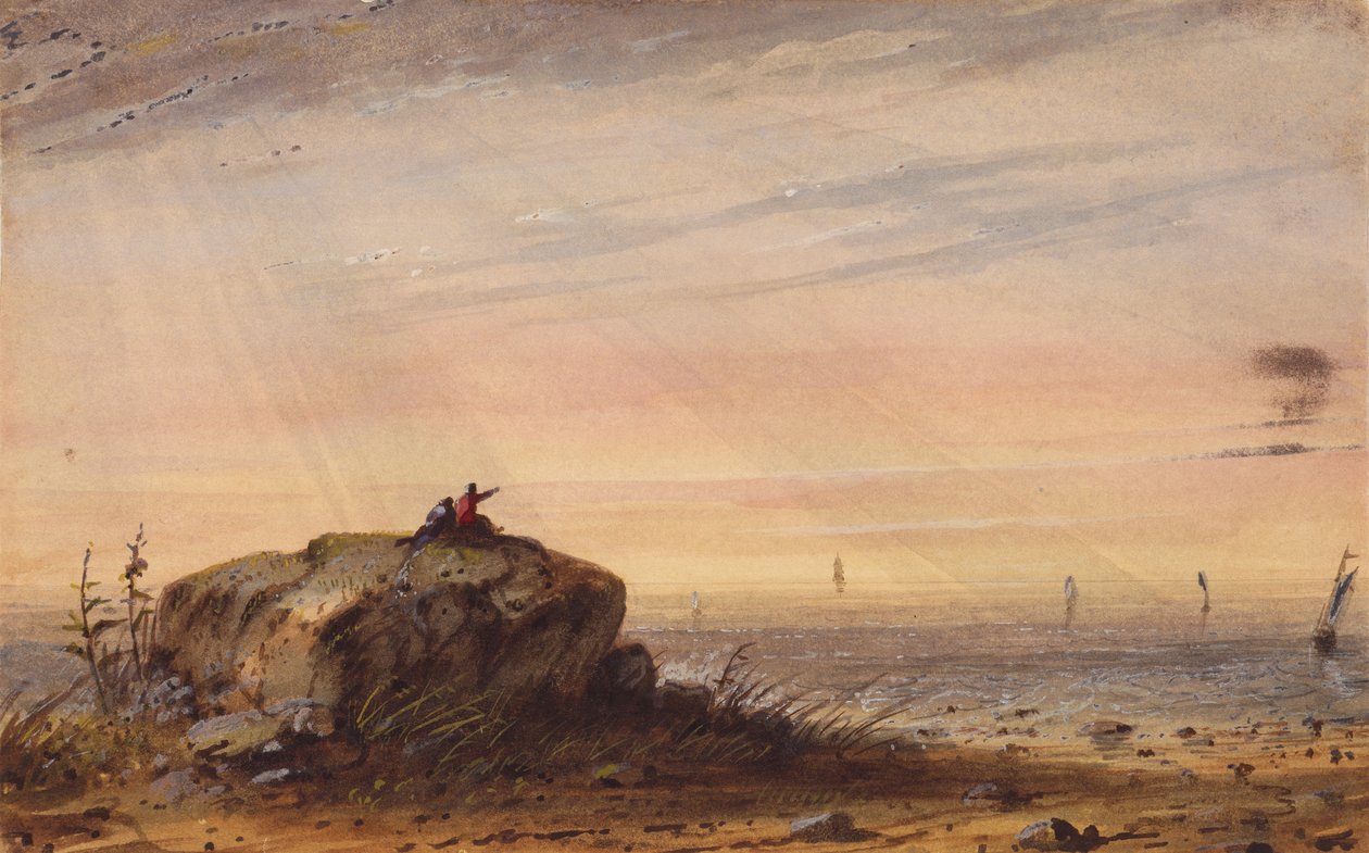 Meren rannikko, n. 1837 (akvarelli paperille) tekijältä Alfred Jacob Miller