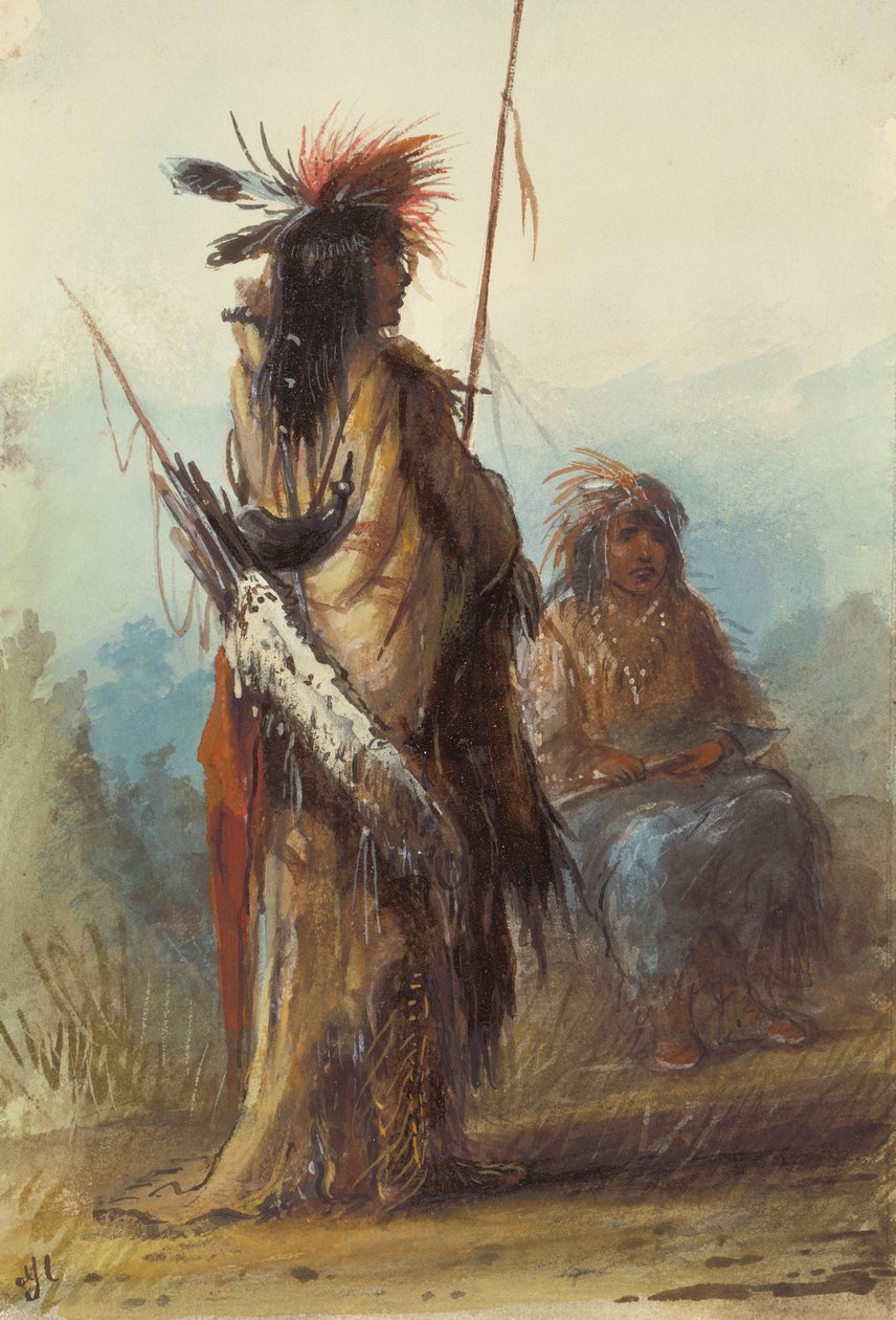 Shoshones, Green River, n. 1837 (lyijykynä, kynä ja muste ja pesu paperille) tekijältä Alfred Jacob Miller