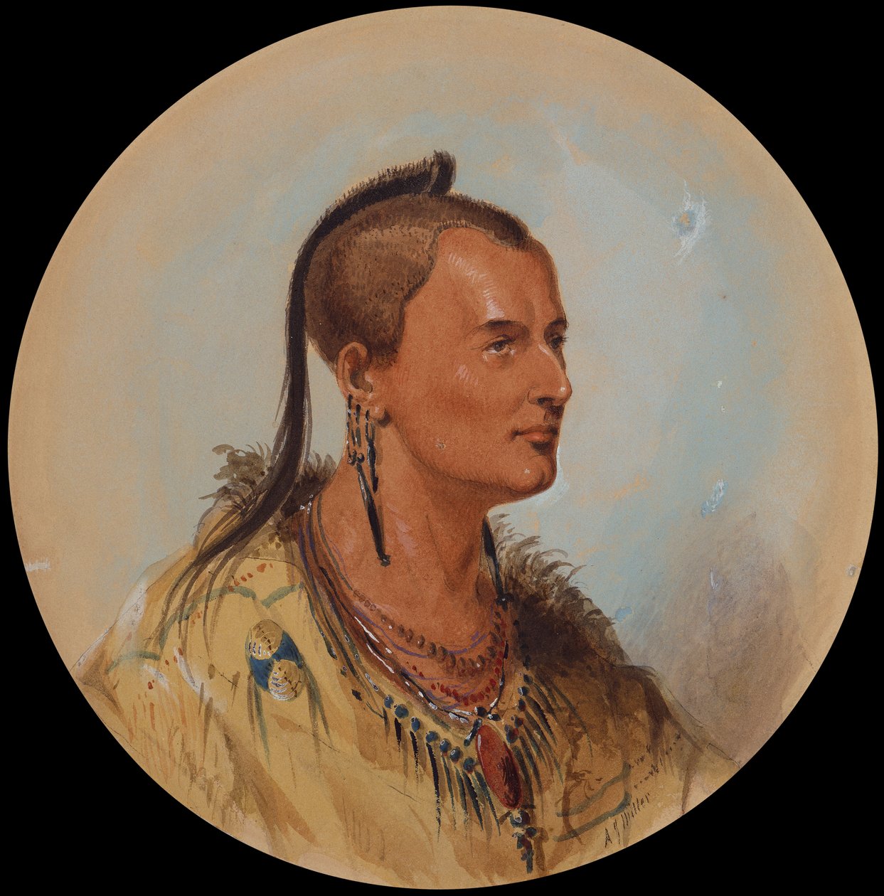 Sioux Brave, n. 1837 (kynä, akvarelli ja guassi paperille) tekijältä Alfred Jacob Miller