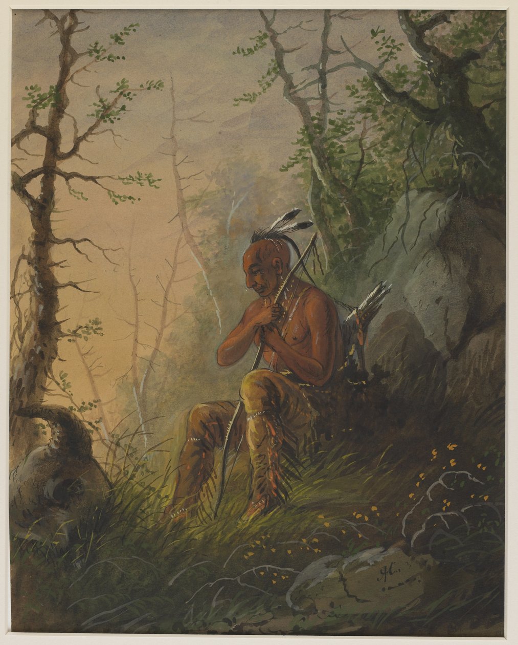 Sioux-intiaani haudan äärellä tekijältä Alfred Jacob Miller