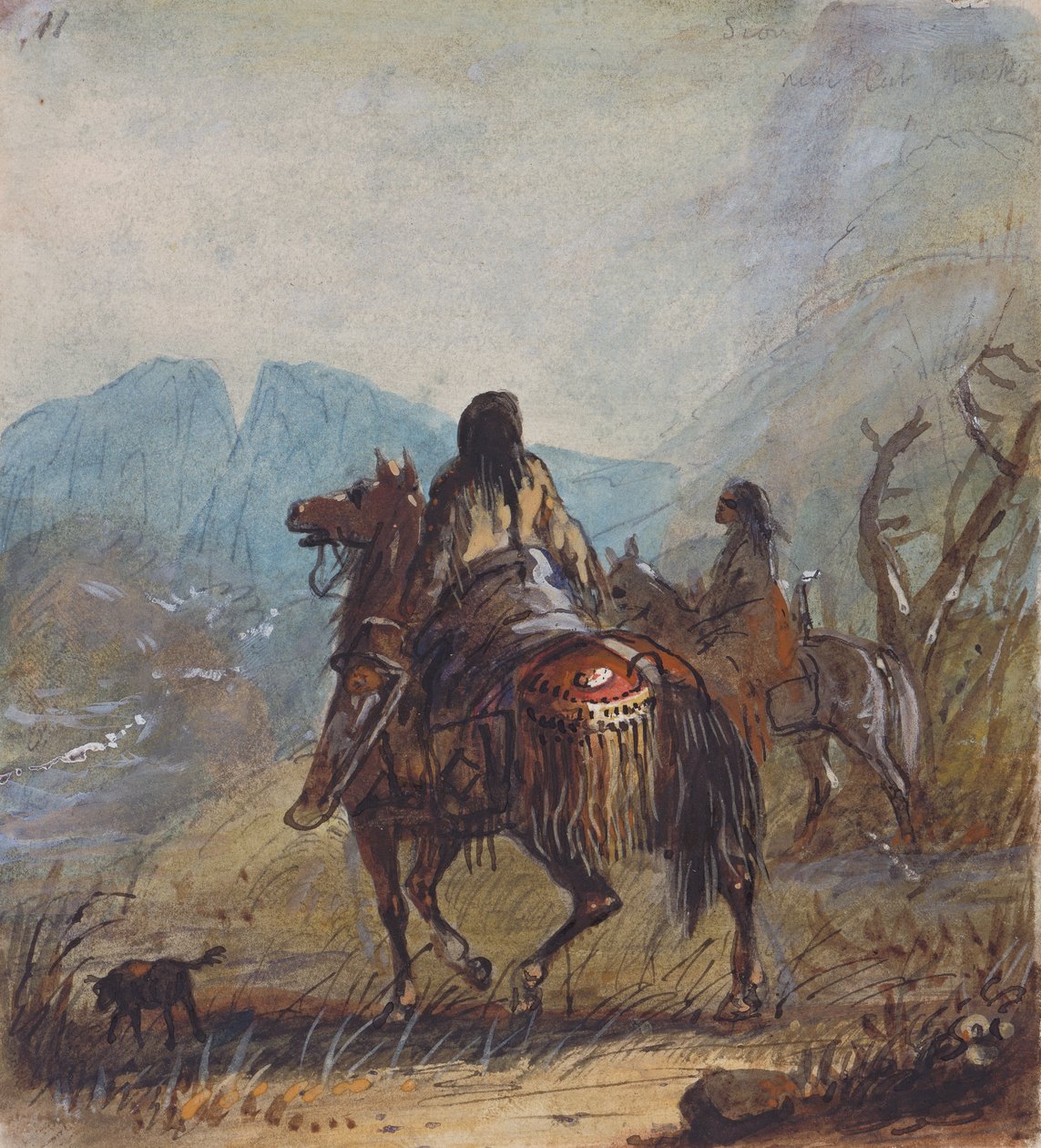 Sioux Women, Cut Rocks in the Distance, n. 1837 (kynä, akvarelli ja guassi paperille) tekijältä Alfred Jacob Miller