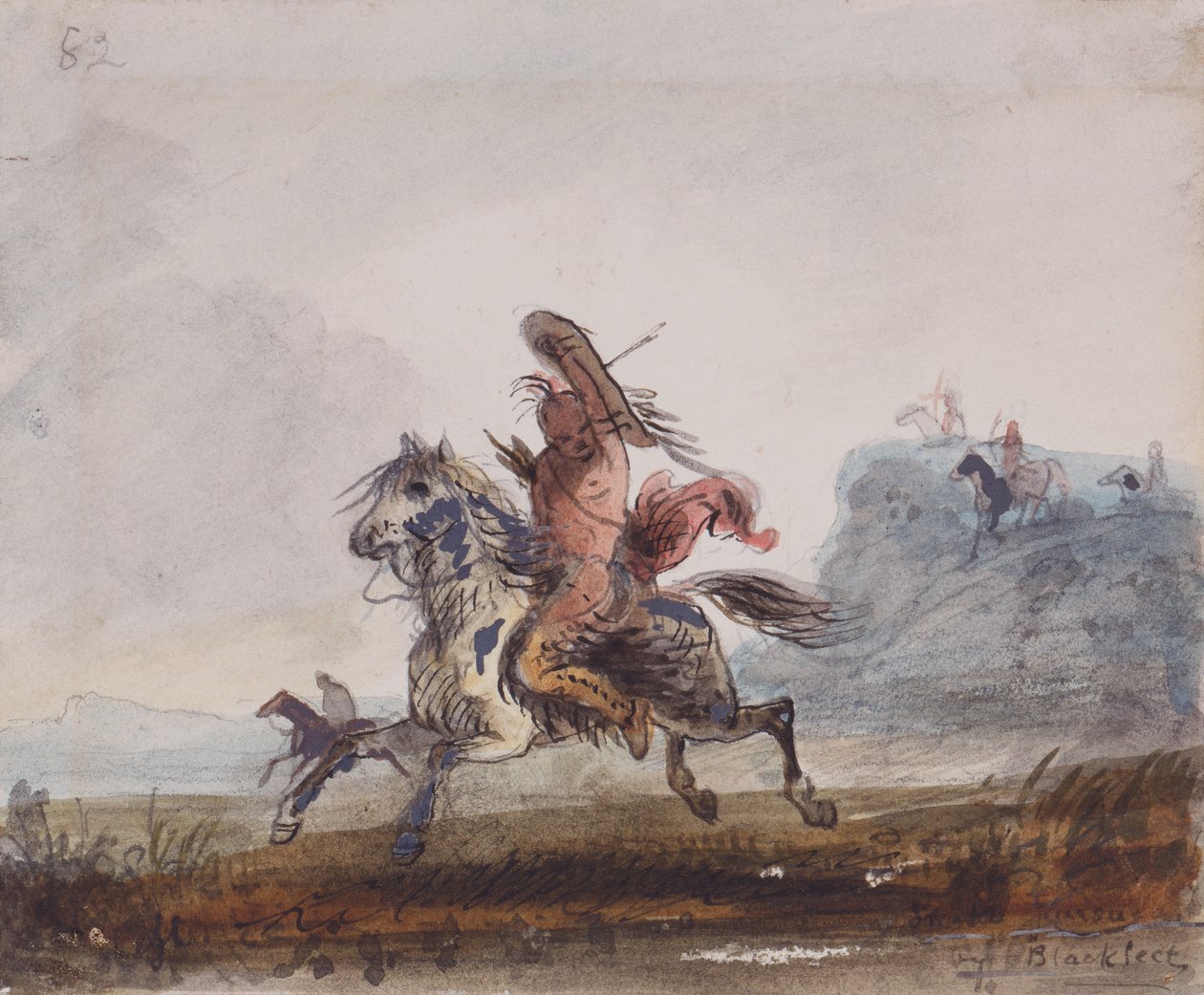 Snakes Pursued by Blackfeet, n. 1837 (akvarelli paperille) tekijältä Alfred Jacob Miller