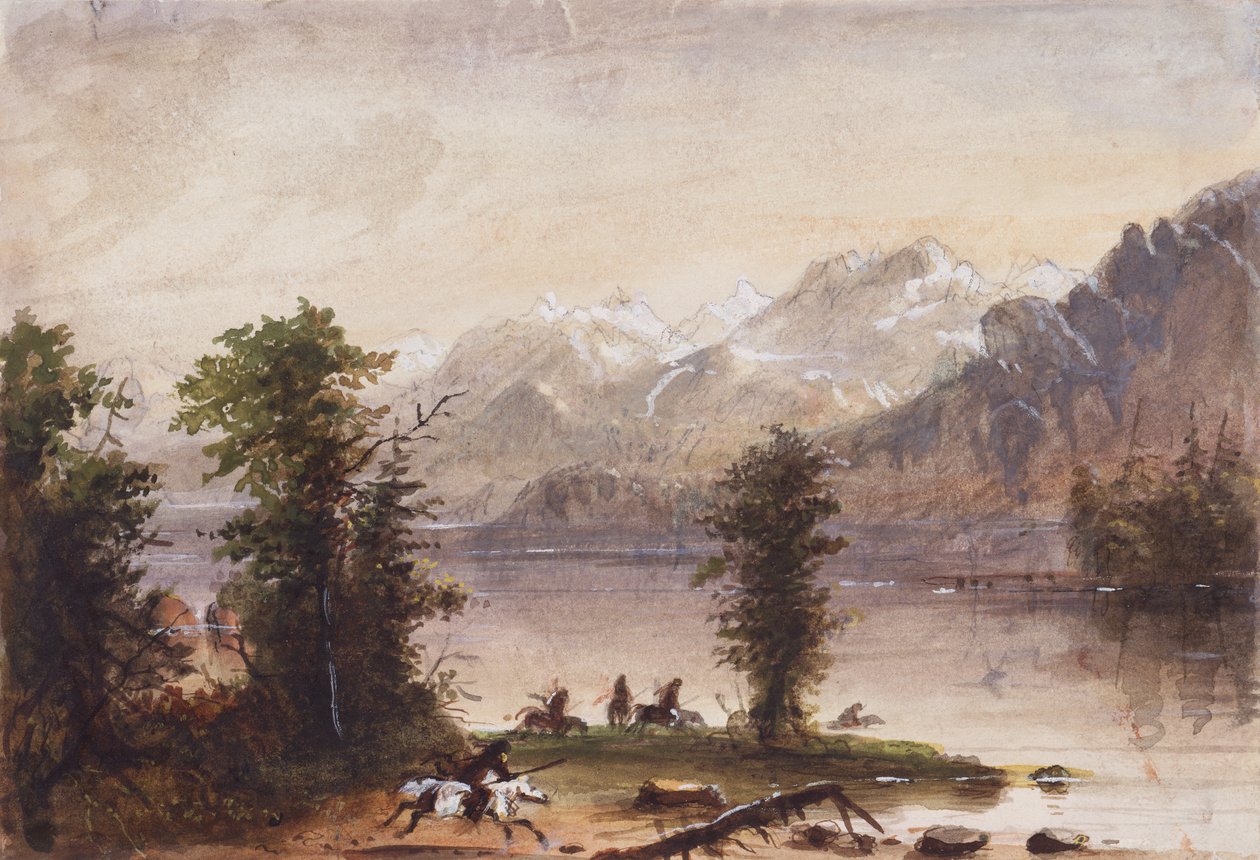 Wind River Mountains, n. 1837 (kynä, akvarelli ja guassi paperille) tekijältä Alfred Jacob Miller