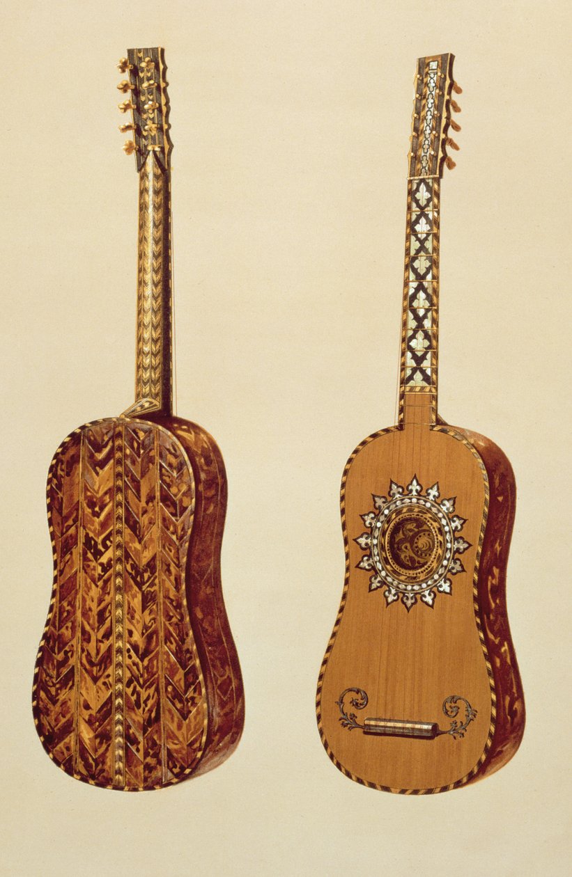 Rizzio Guitar, kappaleesta "Musical Instruments" (värillinen lito) tekijältä Alfred James Hipkins