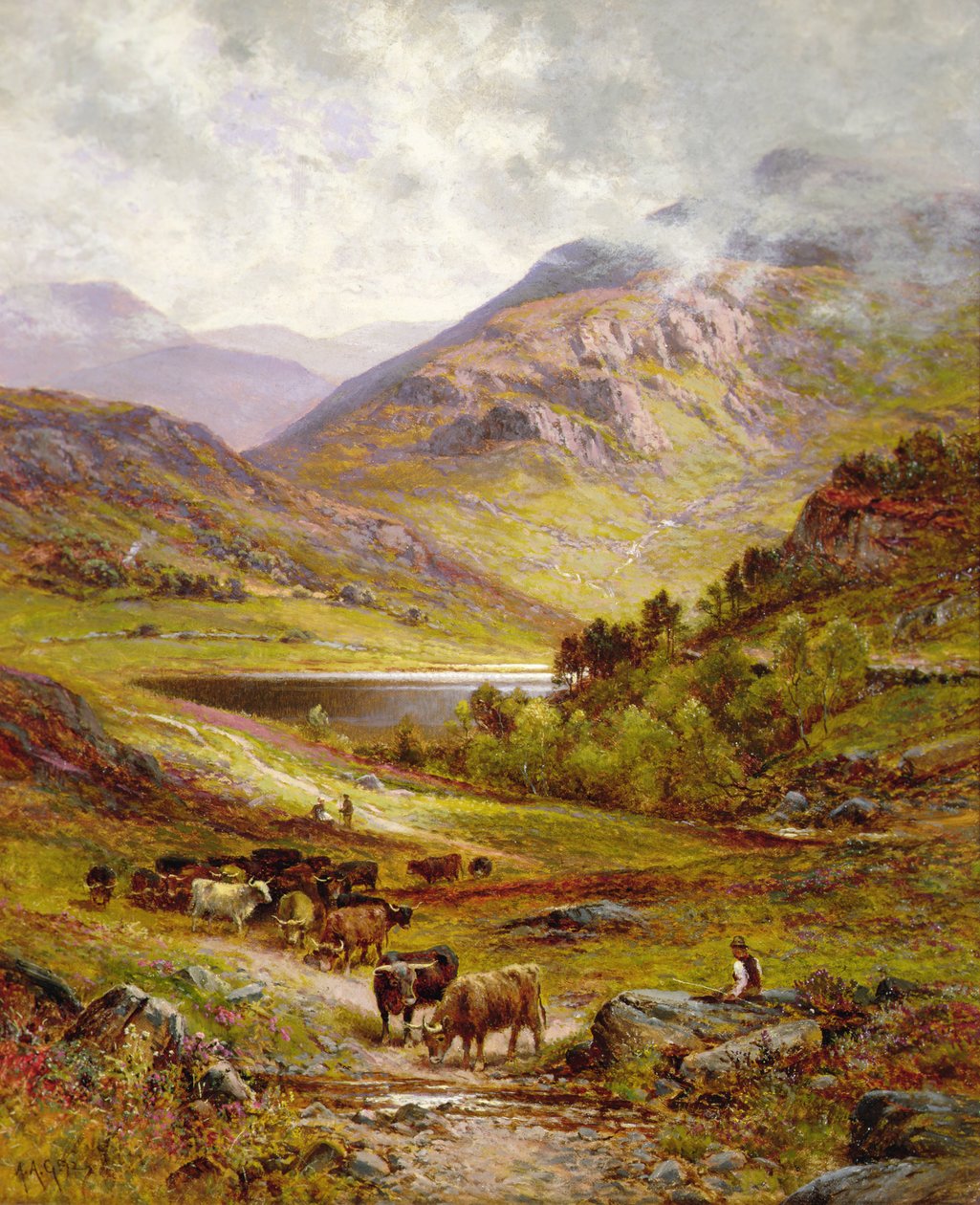 Longhorn-karja vuoristoisessa maisemassa tekijältä Alfred Jr. Glendening