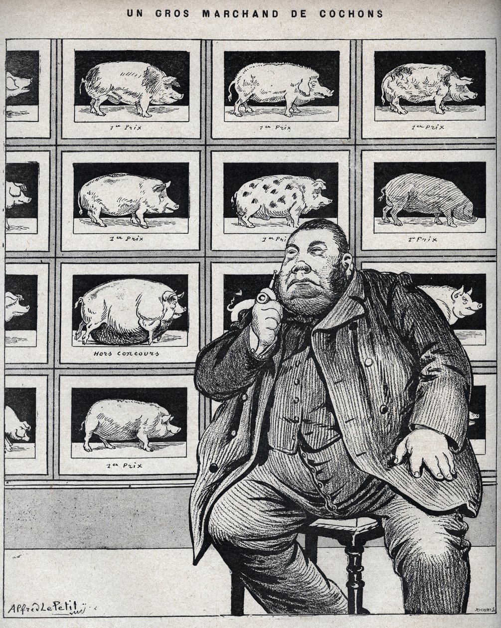 Suuri sikakauppias - Sarjakuva elokuvassa "Le Cochon, Normandian matkamuistoja" 1898 tekijältä Alfred Le Petit