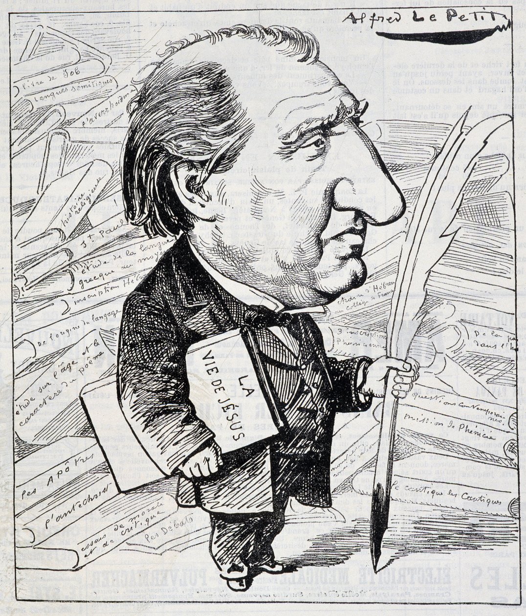 Ernest Renanin sarjakuva "" Jeesuksen elämä""" kainalon alla - "" Le Charivari""" 7.11.1883. tekijältä Alfred Le Petit