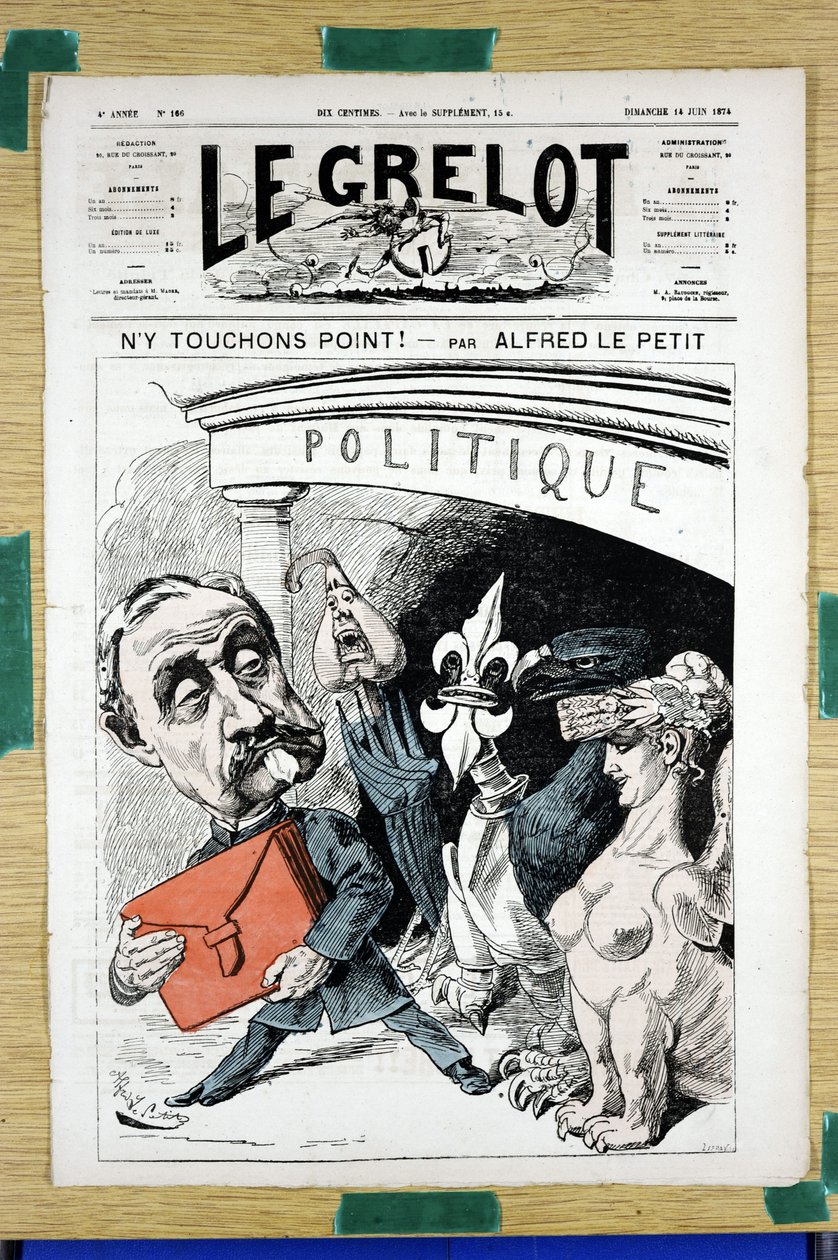 Kansi "" Le Grelot"", numero 166, satiirinen väreissä tekijältä Alfred Le Petit