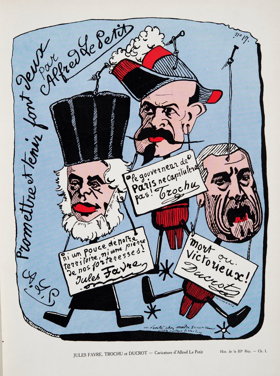 Jules Favre, Trochu ja Ducrot, julkaisusta History of the Third Republic, Voi. I, Poliittinen historia, pub.1933 (väri litho) tekijältä Alfred Le Petit