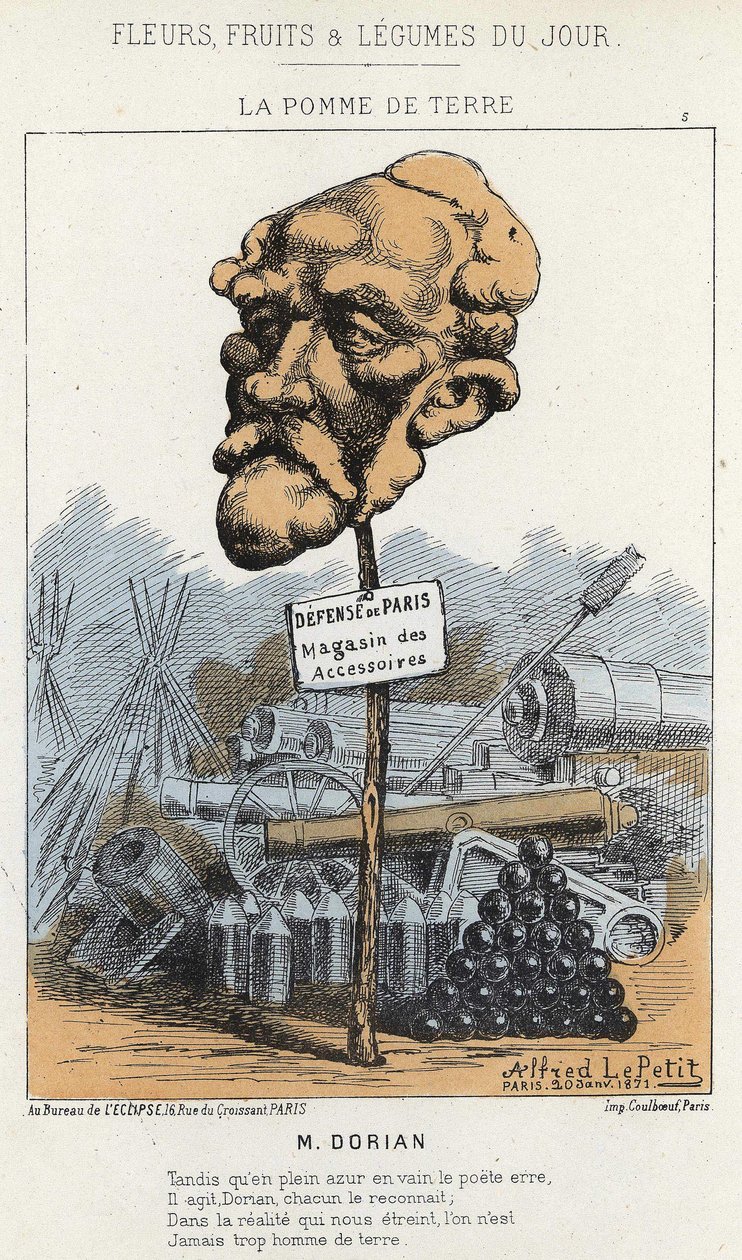 La Potato: Sarjakuva Dorianista - ill. 20.1.1871 alkaen "Päivän kukat, hedelmät ja vihannekset" tekijältä Alfred Le Petit