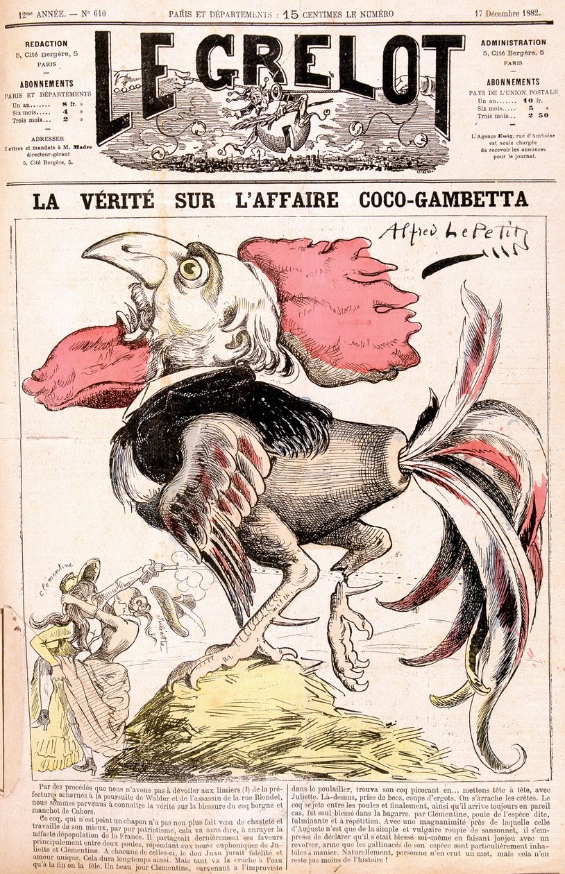 Totuus Coco-tapauksesta (Gambetta ja sen "" kanat") - Gambetta - kirjoittanut Alfred Le Petity, "" Le Grelot""" 17.12.1882 tekijältä Alfred Le Petit