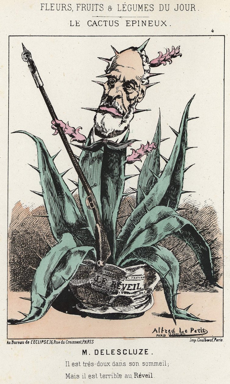 Le Cactus Spineux: Sarjakuva Louis Charles Delescluzesta (1809 - 1871) - ill. 16.1.1871 alkaen "Päivän kukat, hedelmät ja vihannekset" tekijältä Alfred Le Petit