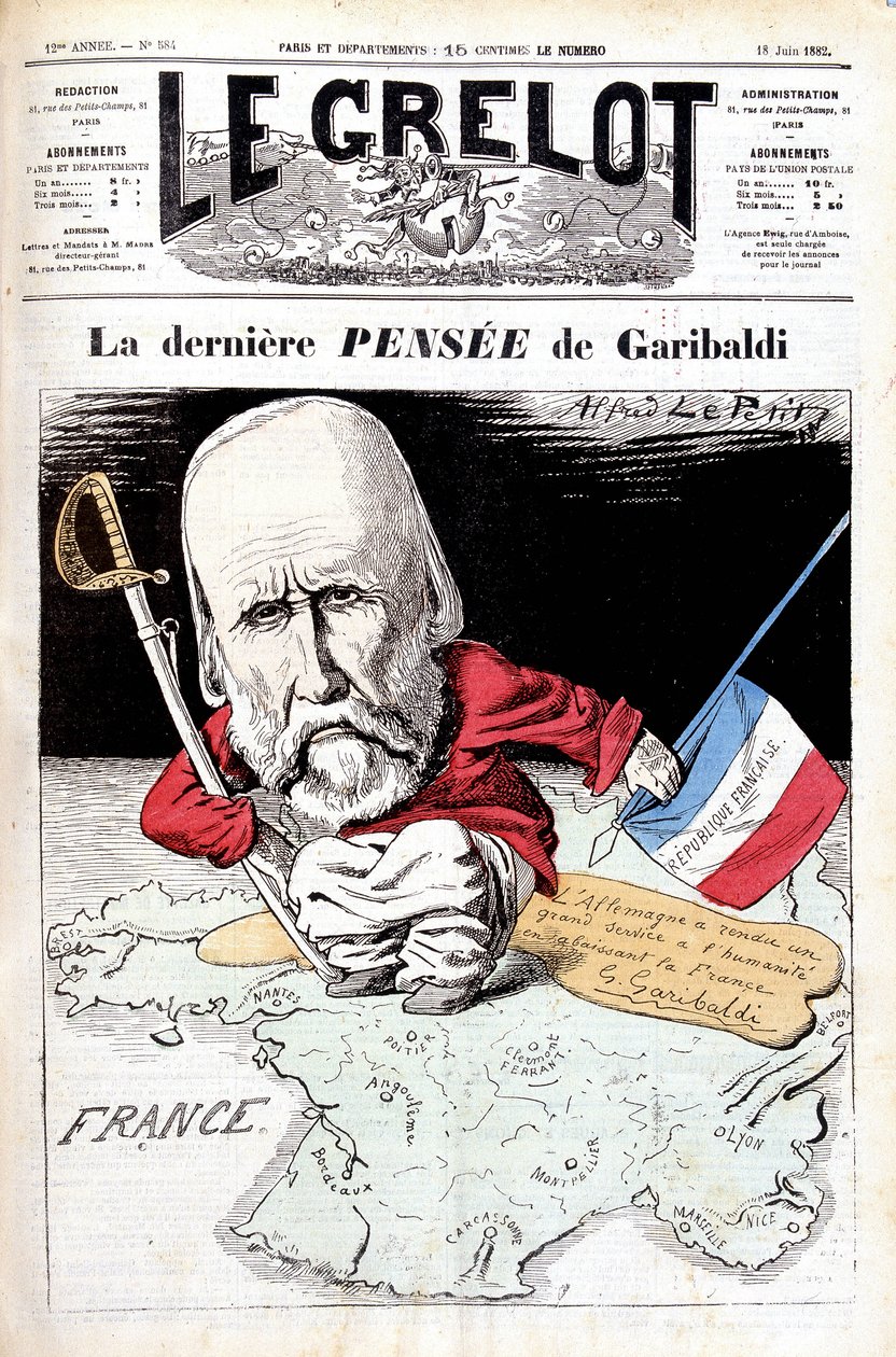Viimeinen ajatus Garibaldista. Karikatyyri Le bellissa tekijältä Alfred Le Petit
